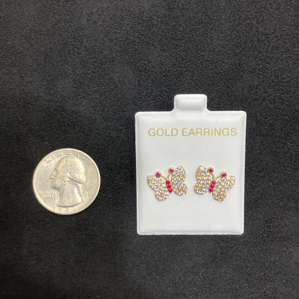 10K Yellow Gold Multicolor CZ Butterfly Stud Earring Set