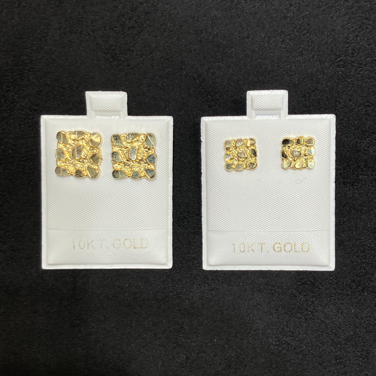 10K Yellow Gold Diamond-Cut Square Nugget Earrings, Small & Large