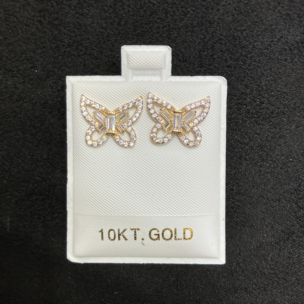 10K Yellow Gold Butterfly CZ Stud Earring Set