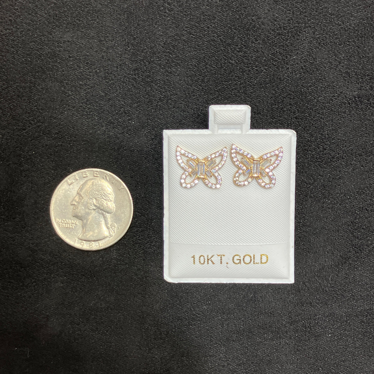 10K Yellow Gold Butterfly CZ Stud Earring Set