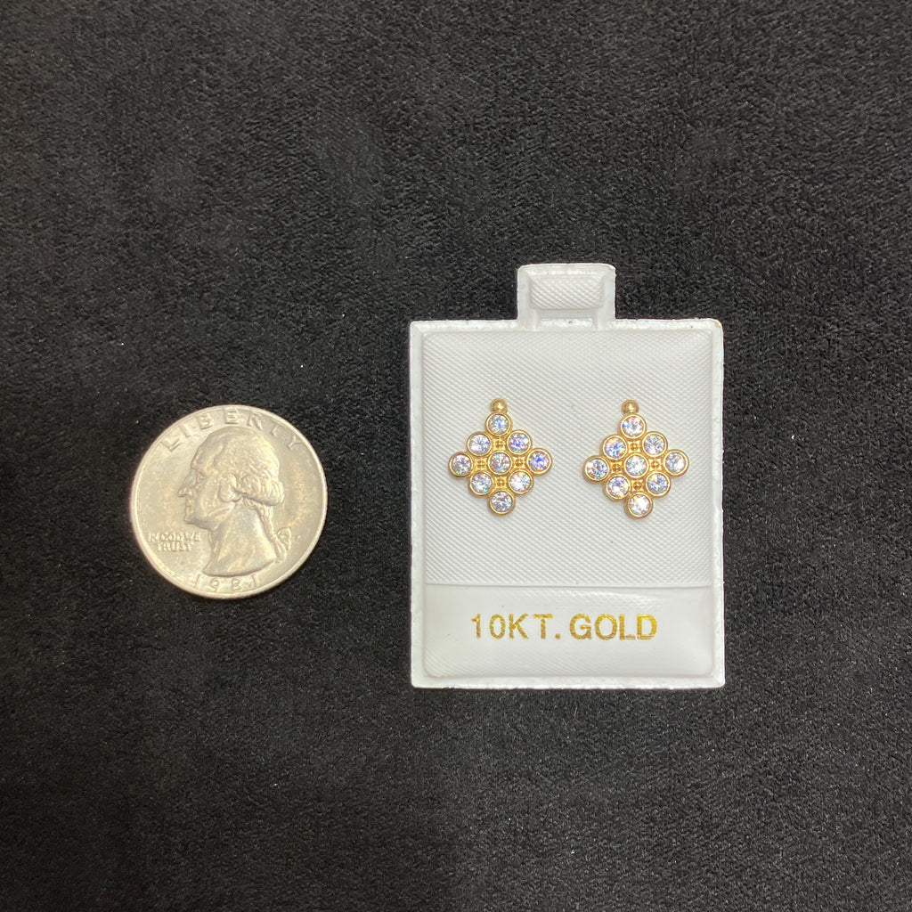10K Yellow Gold Square CZ Stud Earring Set