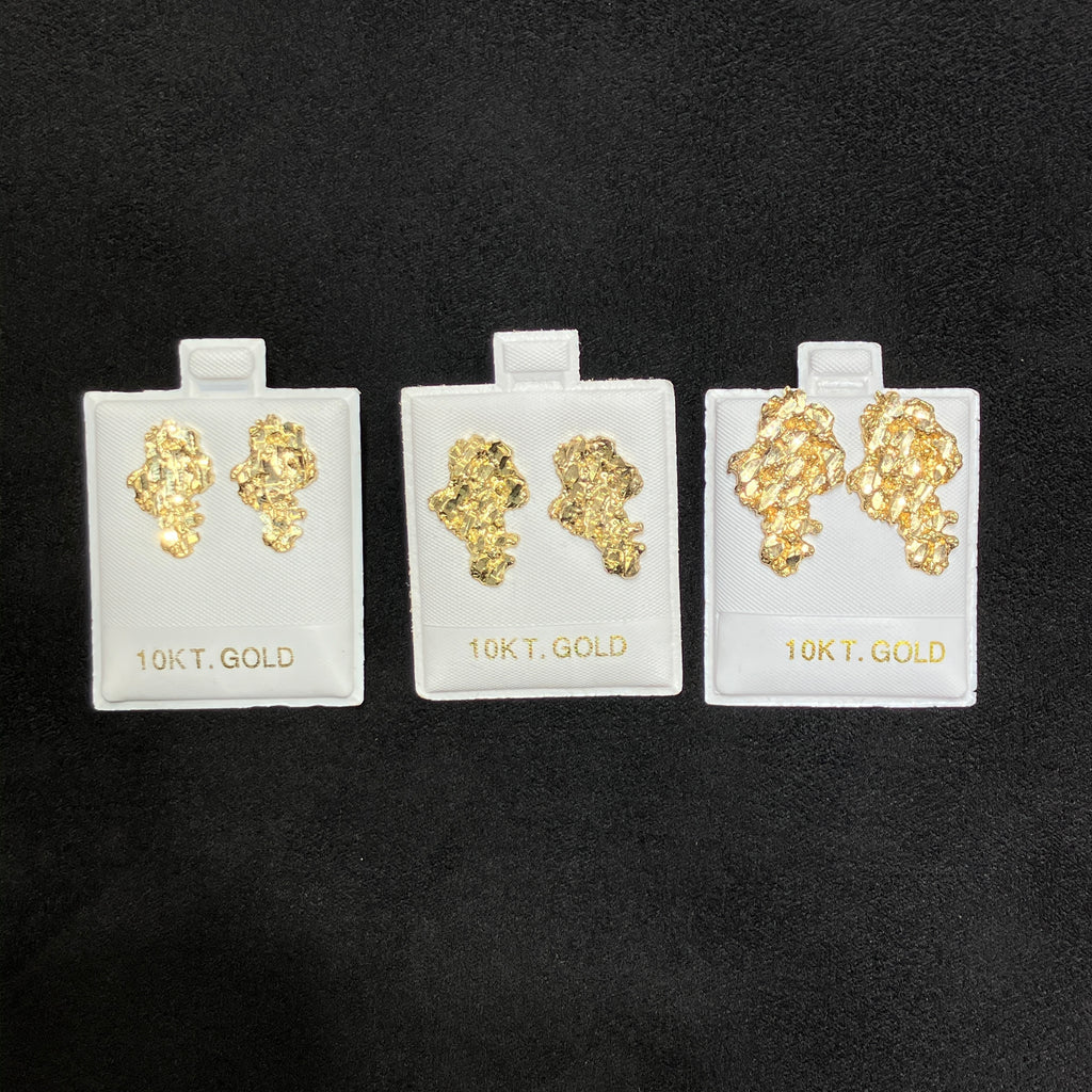 10K Yellow Gold Deep-Cut Nugget Stud Earrings, Medium to X-Large