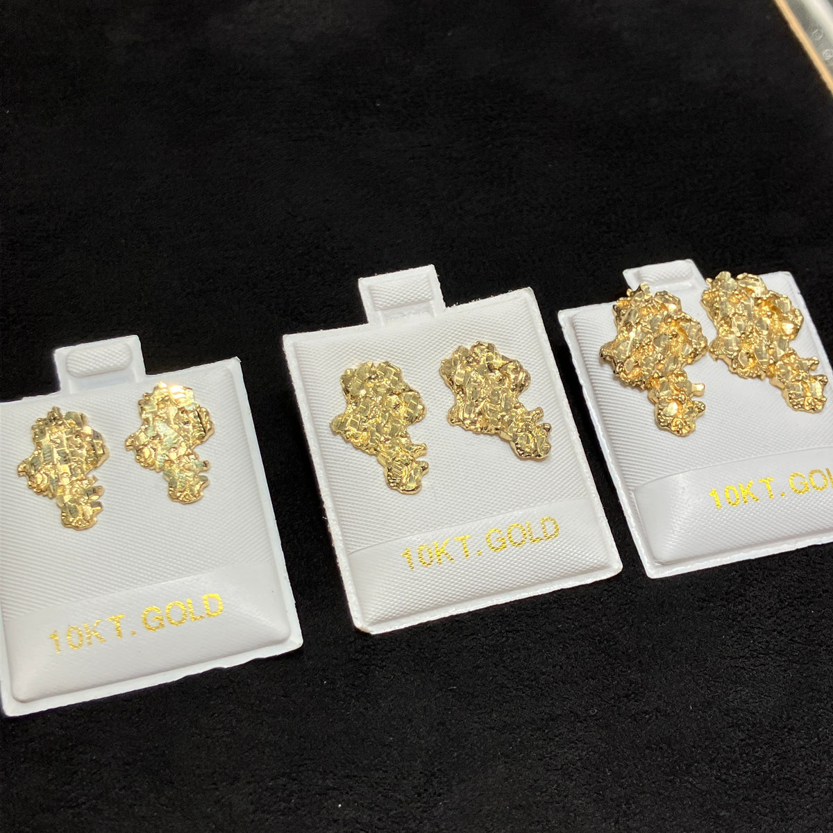 10K Yellow Gold Deep-Cut Nugget Stud Earrings, Medium to X-Large