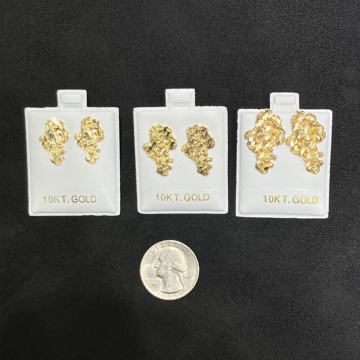 10K Yellow Gold Deep-Cut Nugget Stud Earrings, Medium to X-Large