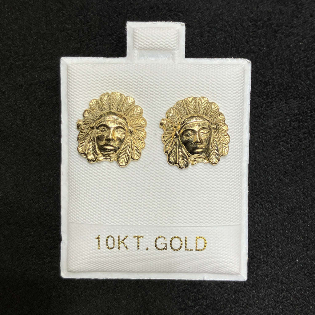 10K Yellow Gold Indian Head Stud Earring Set