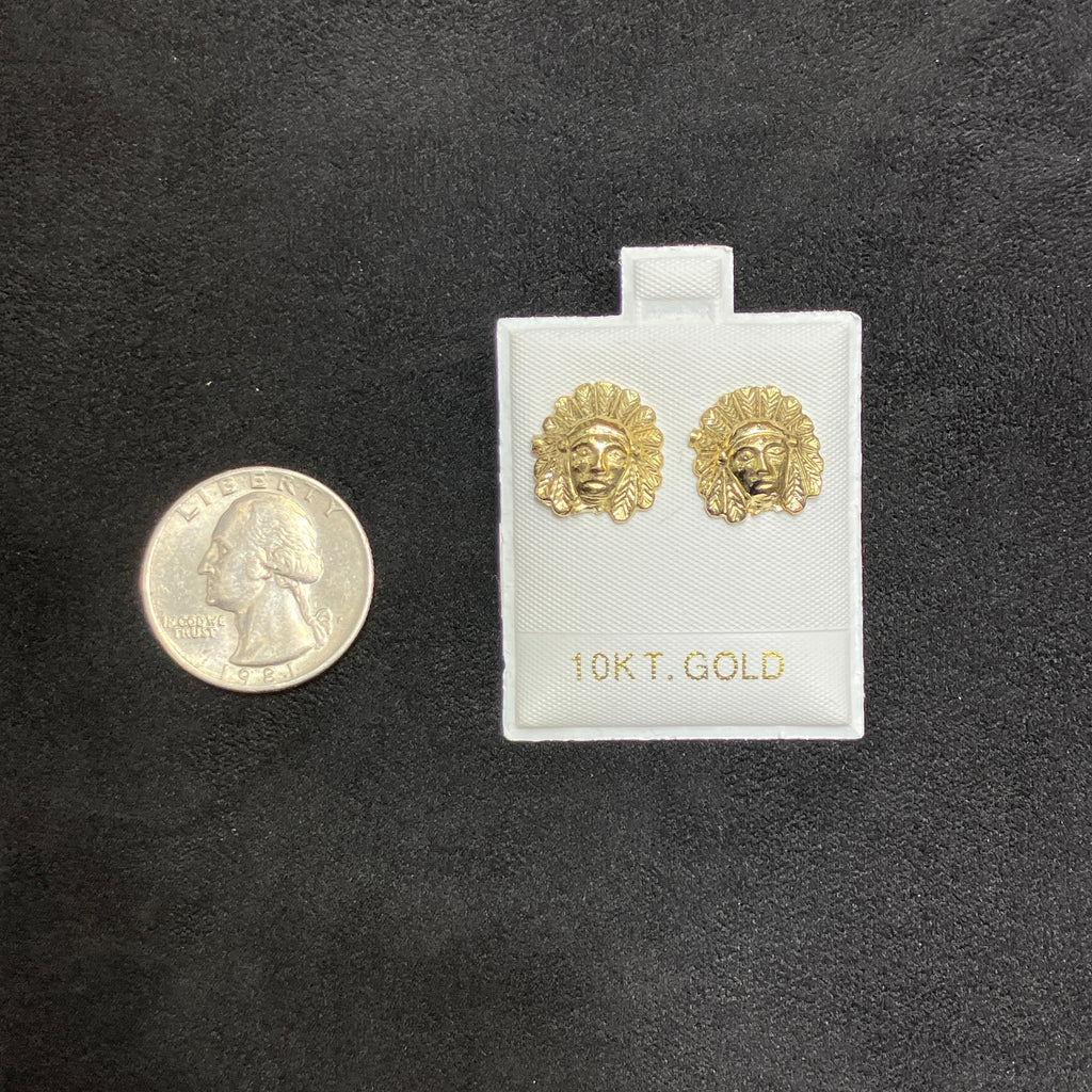 10K Yellow Gold Indian Head Stud Earring Set