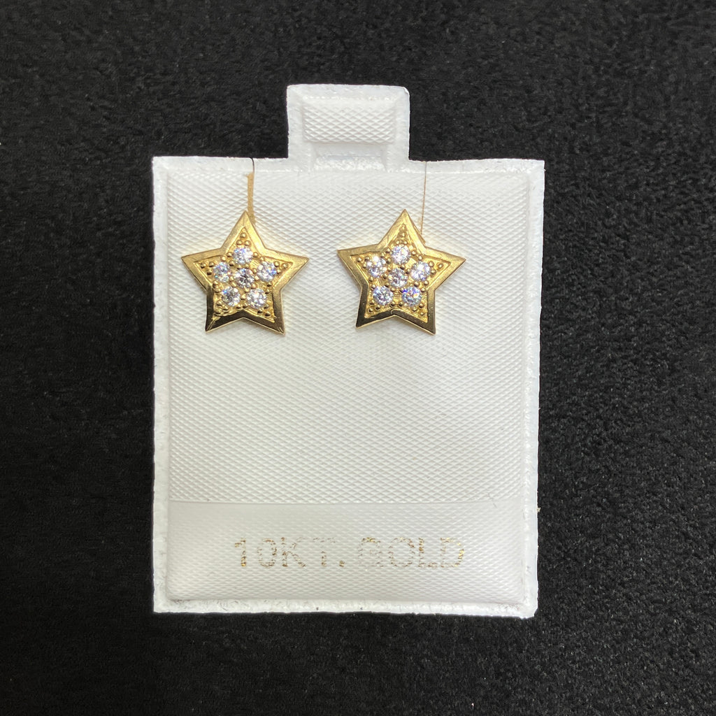 10k Yellow Gold Star Clip-On Earrings with Cubic Zirconia