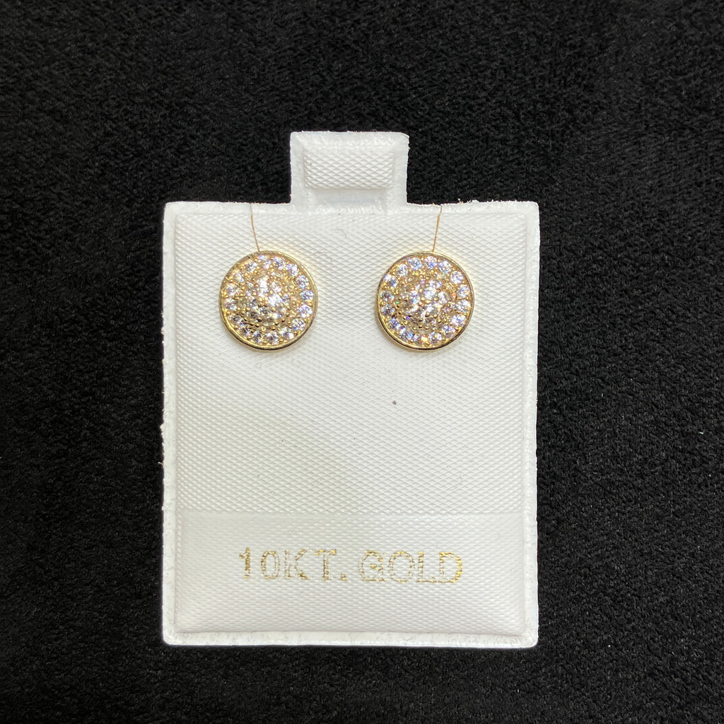 10k Yellow Gold Circle Stud Earrings with Simulated Cubic Zirconia