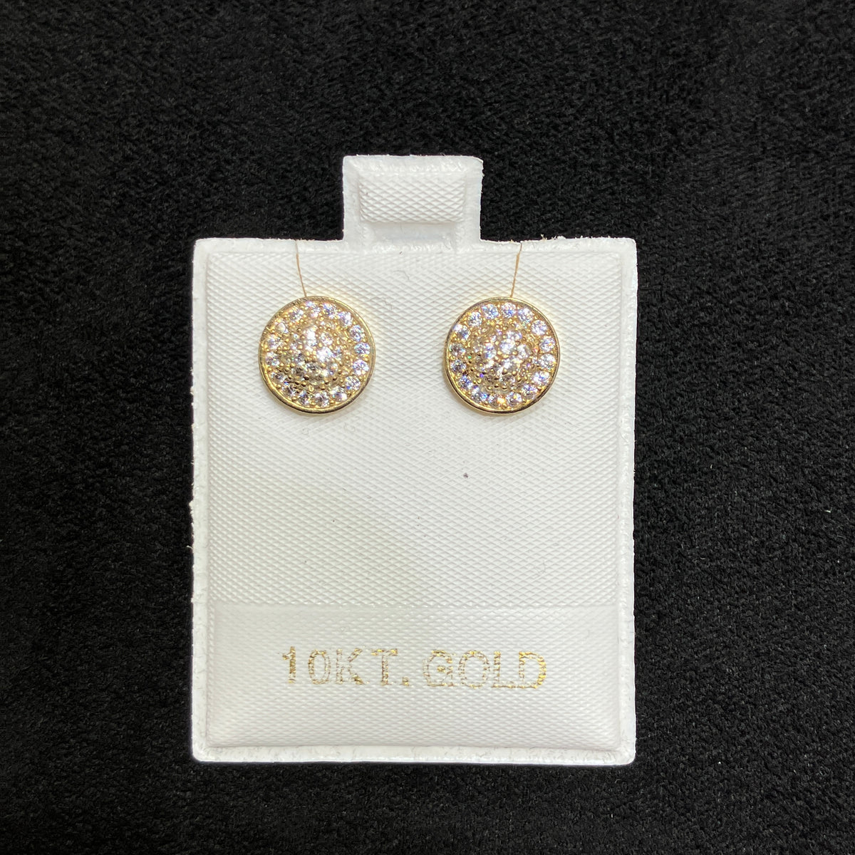 10k Yellow Gold Circle Stud Earrings with Simulated Cubic Zirconia