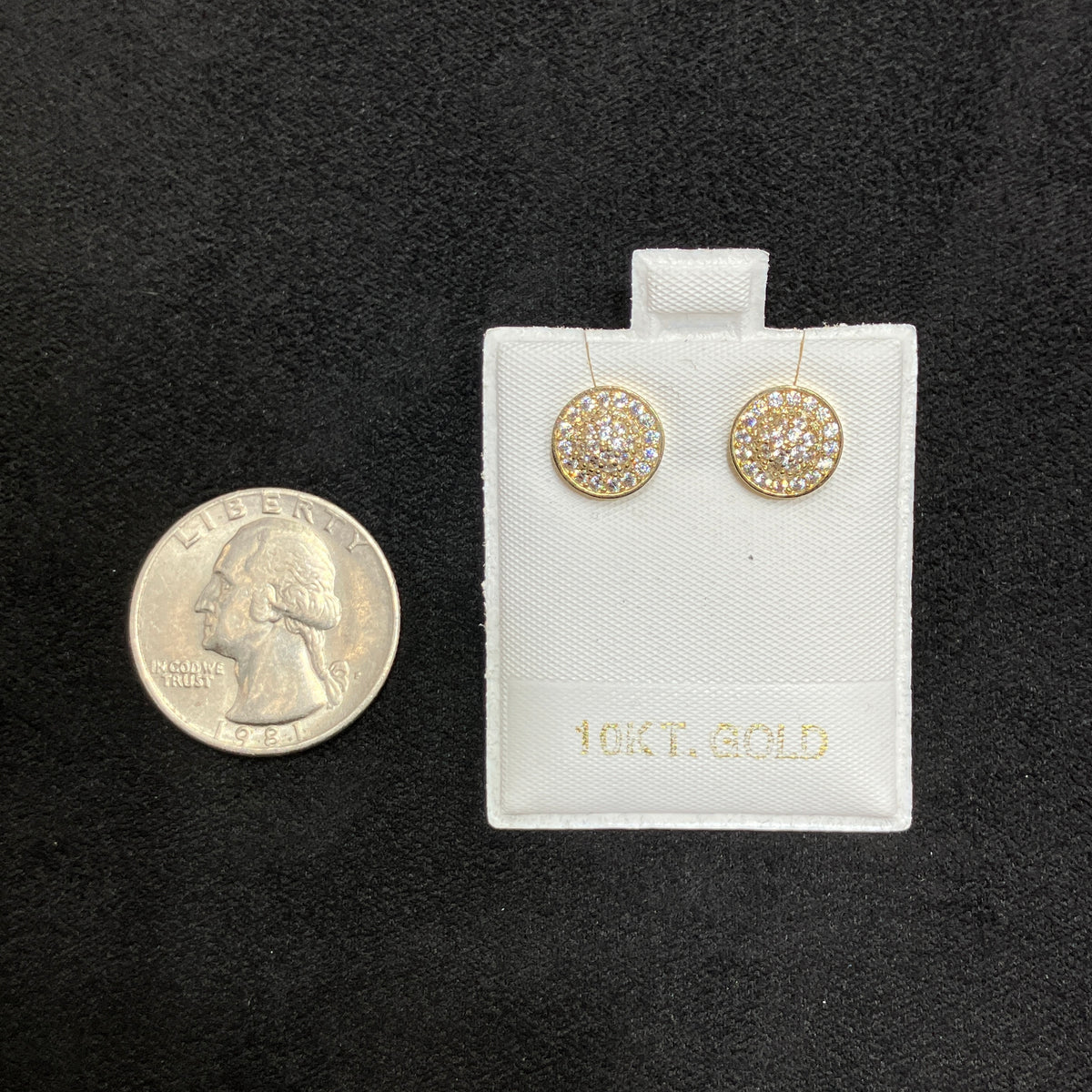 10k Yellow Gold Circle Stud Earrings with Simulated Cubic Zirconia