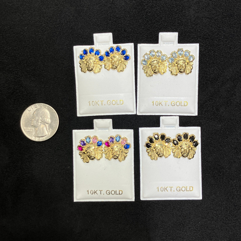 10K Yellow Gold Indian Head Earring Set