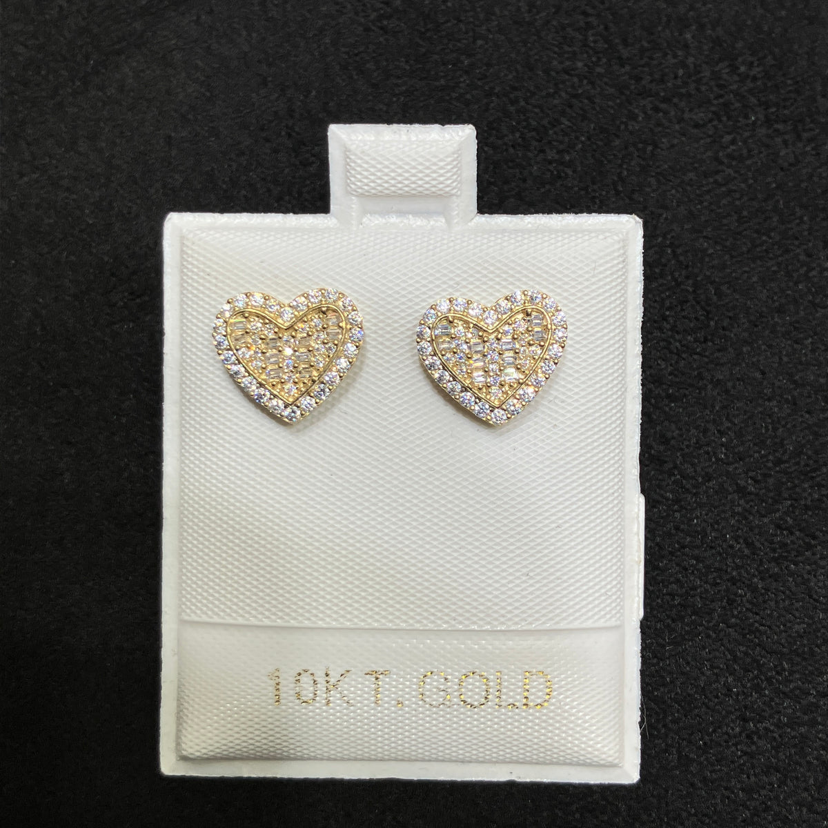 10K Yellow Gold Two-Layer Heart CZ Stud Earrings