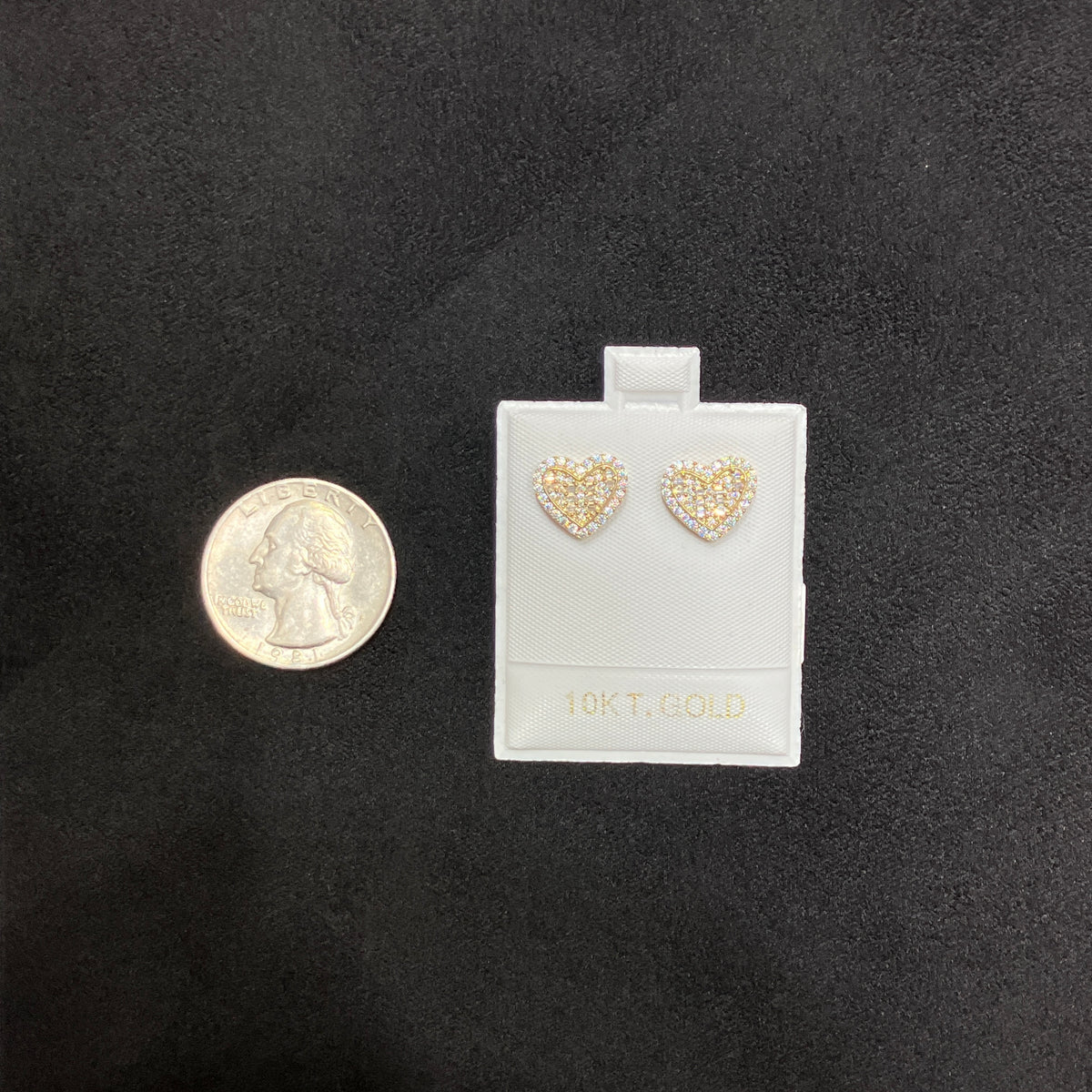 10K Yellow Gold Two-Layer Heart CZ Stud Earrings