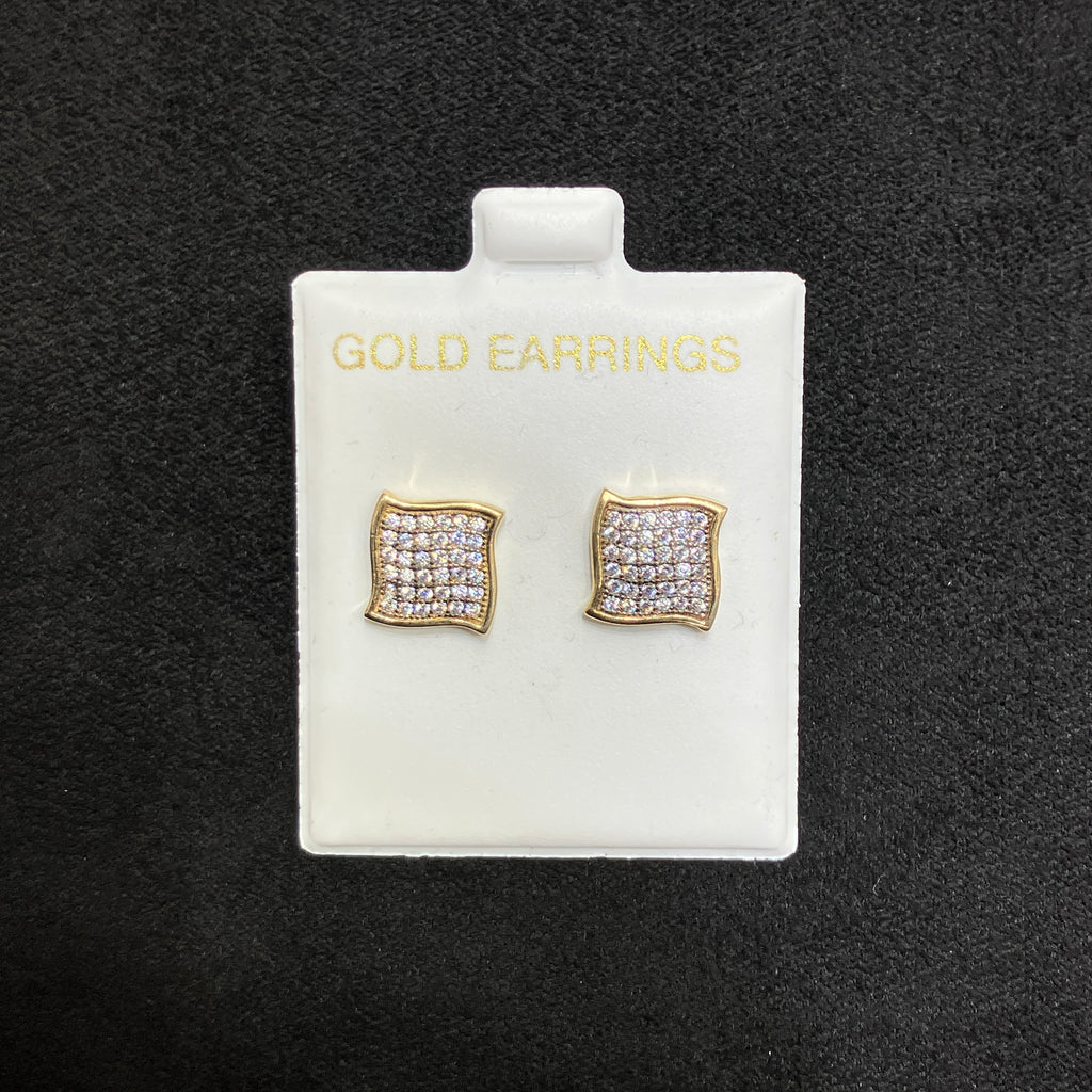 10K Yellow Gold Square CZ Stud Earrings