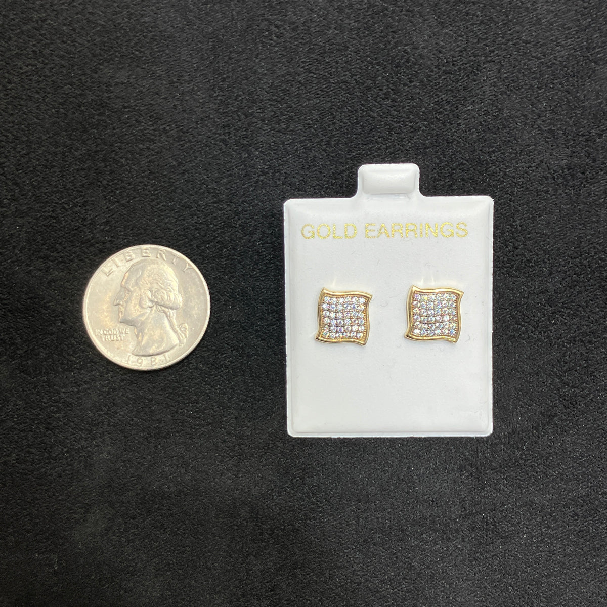 10K Yellow Gold Square CZ Stud Earrings