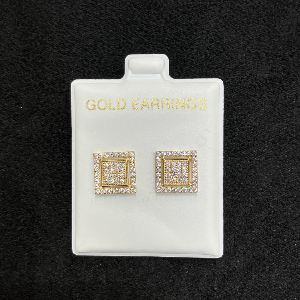 10K Yellow Gold Layered Square CZ Earrings
