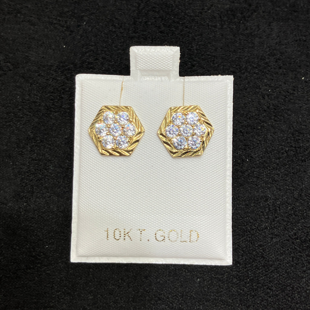 10K Yellow Gold Hexagon CZ Hoop Earrings