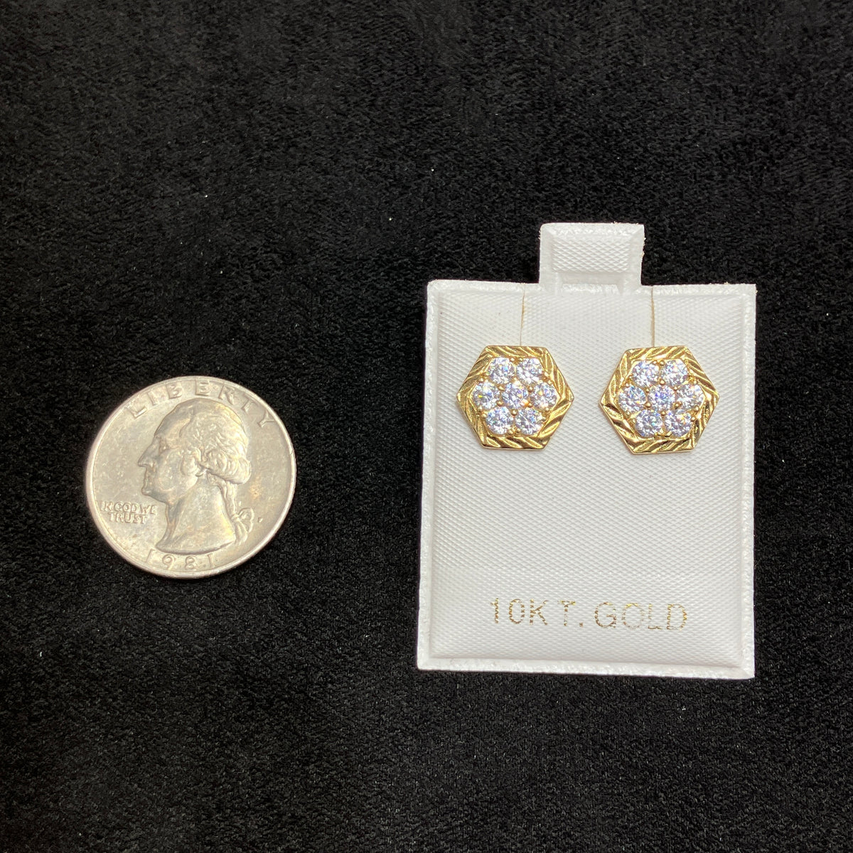 10K Yellow Gold Hexagon CZ Hoop Earrings