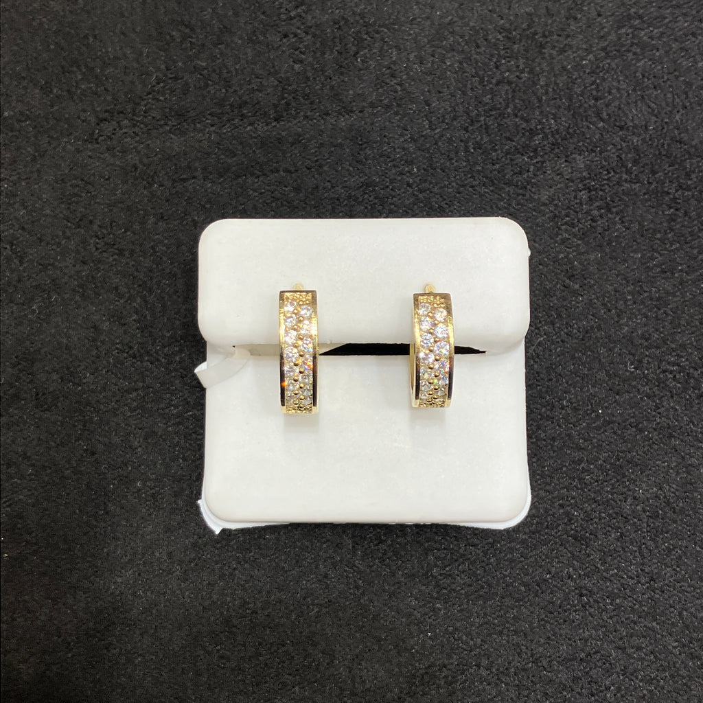 10K Yellow Gold Classic CZ Hoop Earrings Set