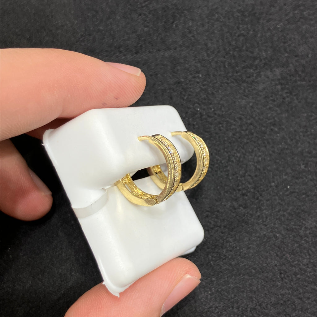 10K Yellow Gold Classic CZ Hoop Earrings Set
