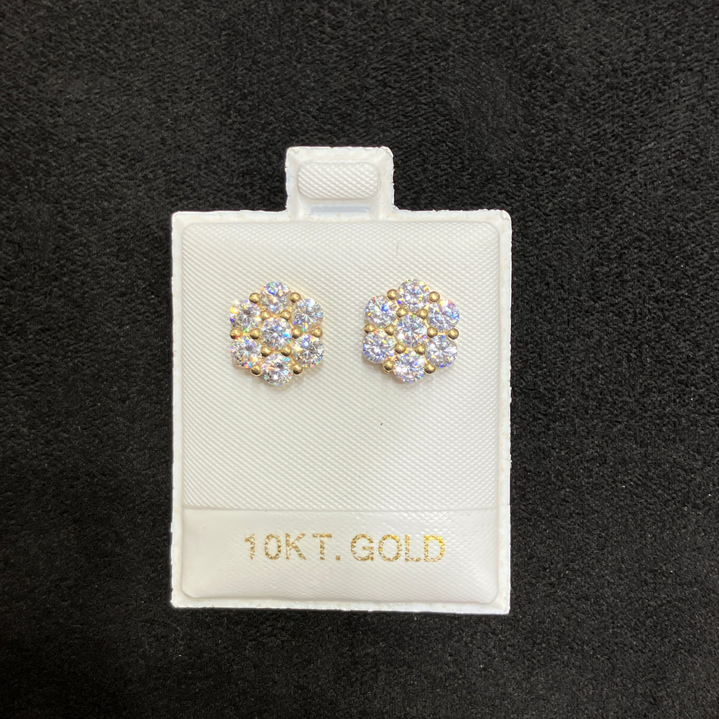 10K Yellow Gold Medium Flower CZ Stud Earrings