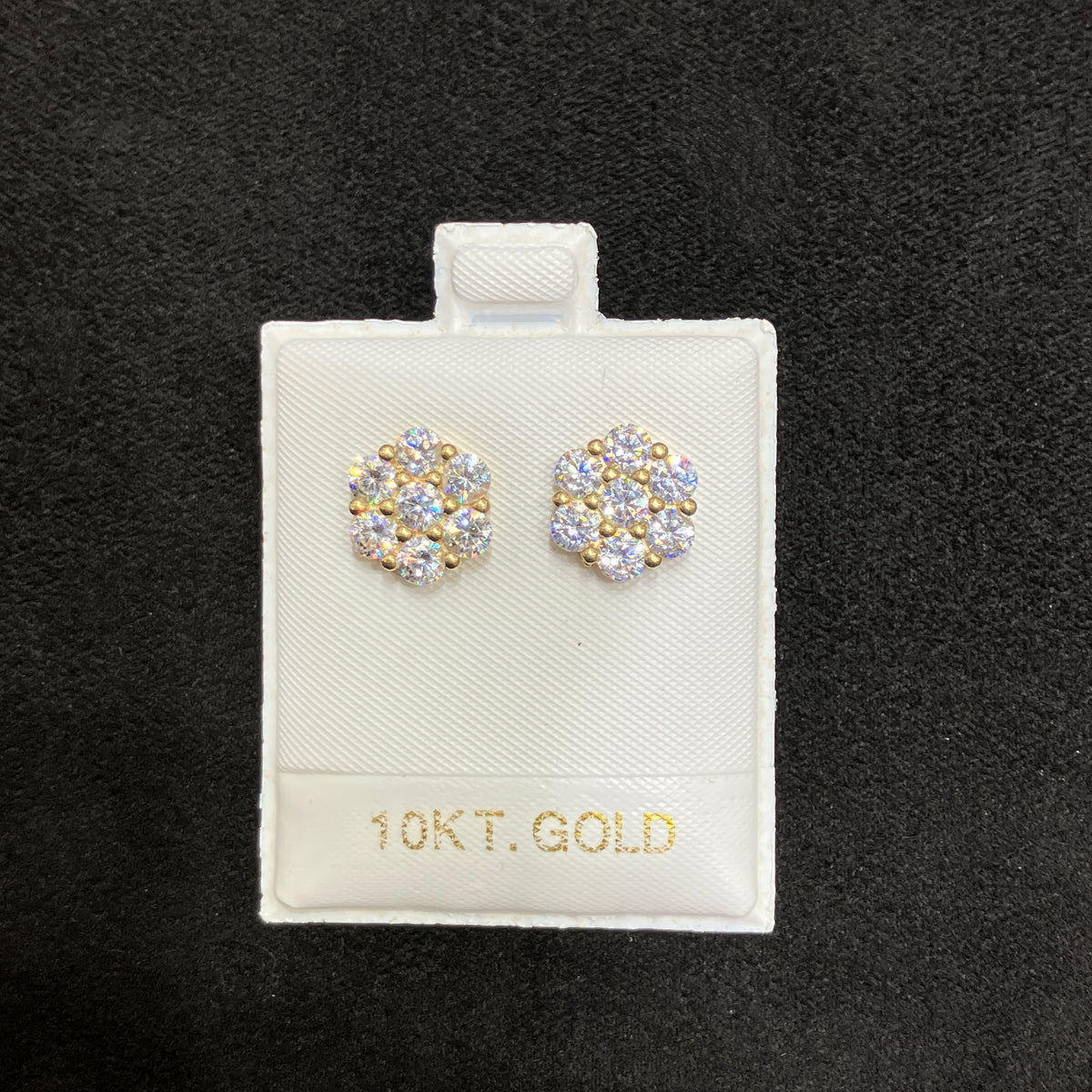 10K Yellow Gold Medium Flower CZ Stud Earrings