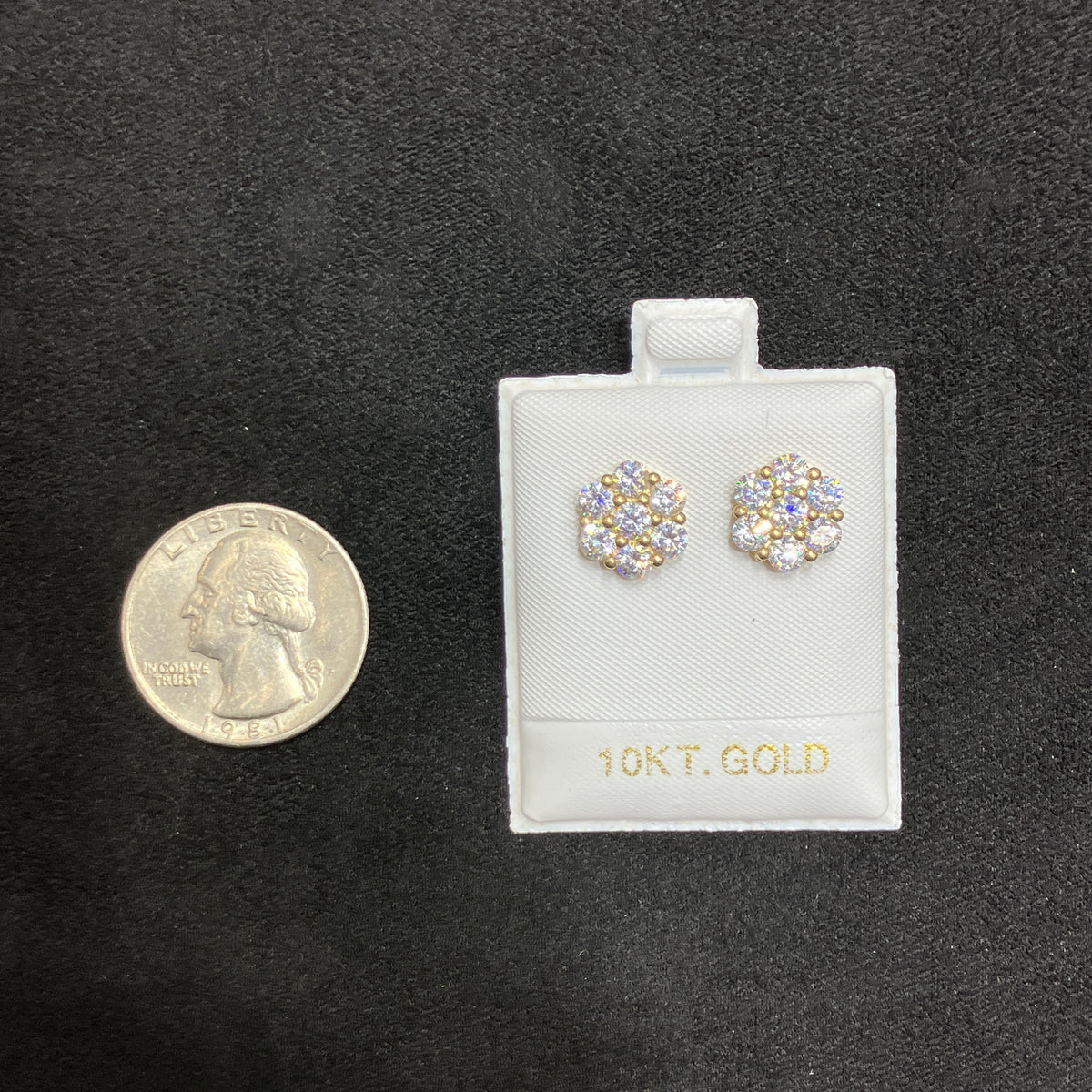 10K Yellow Gold Medium Flower CZ Stud Earrings