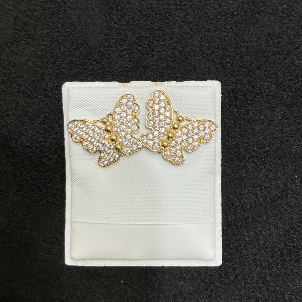 10K Yellow Gold Large CZ Butterfly Earrings
