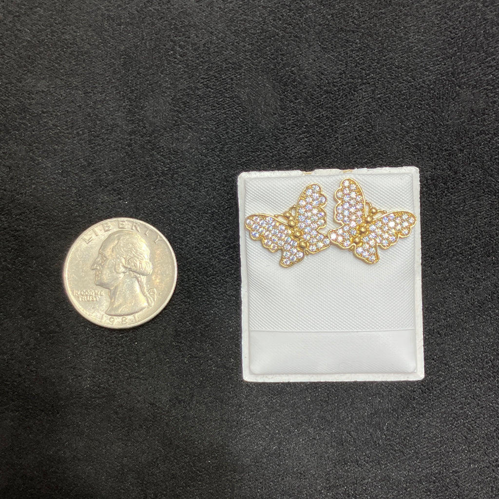10K Yellow Gold Large CZ Butterfly Earrings
