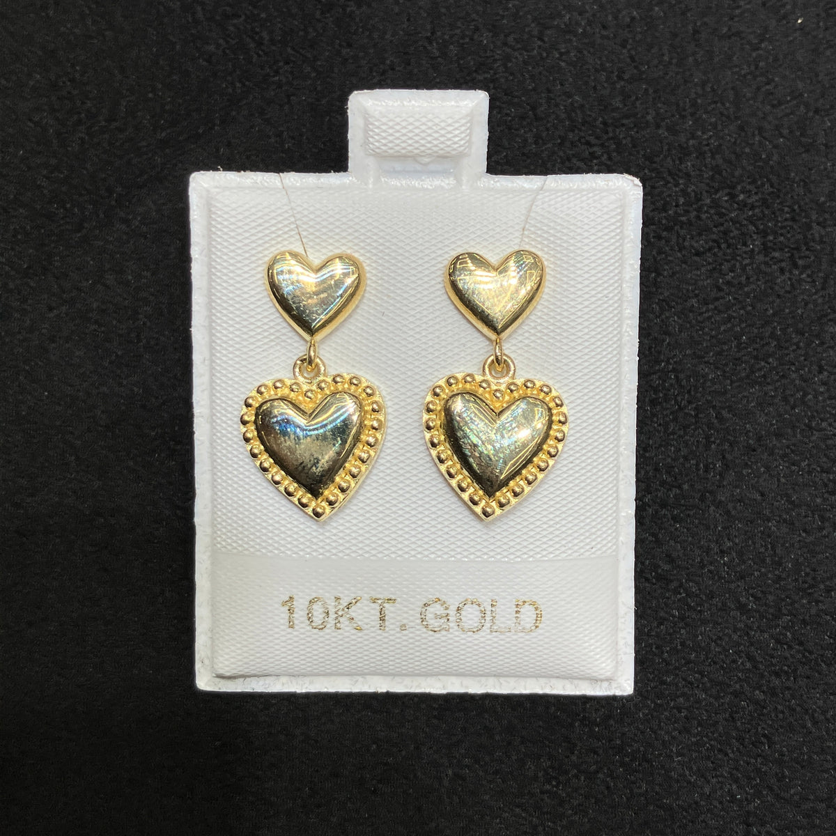 10K Yellow Gold Heart Dangle Stud Earrings