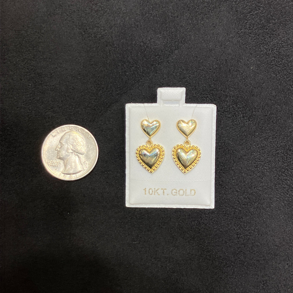 10K Yellow Gold Heart Dangle Stud Earrings