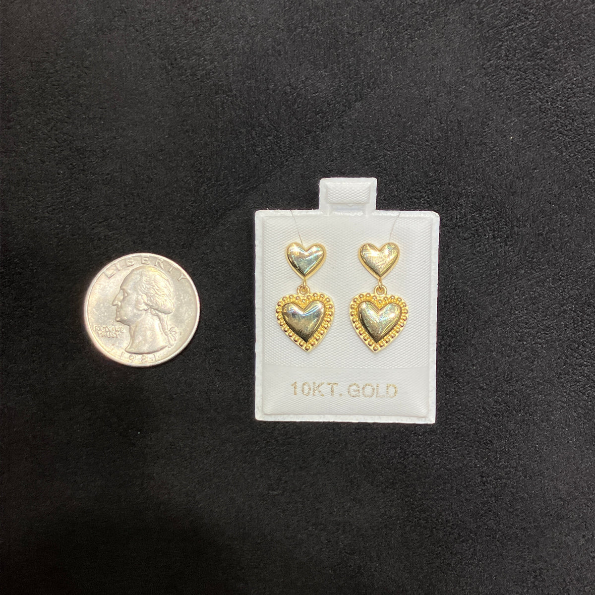 10K Yellow Gold Heart Dangle Stud Earrings