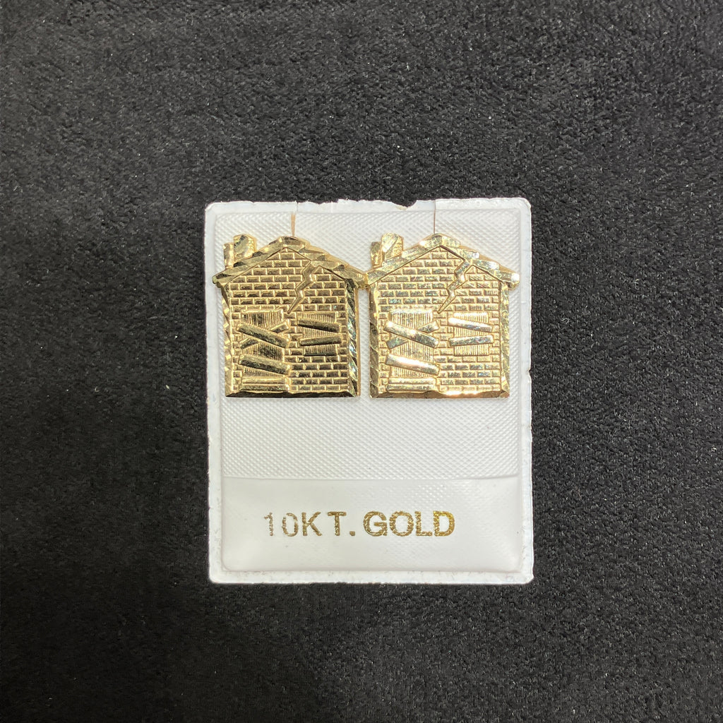 10K Yellow Gold Large Trap House Stud Earrings