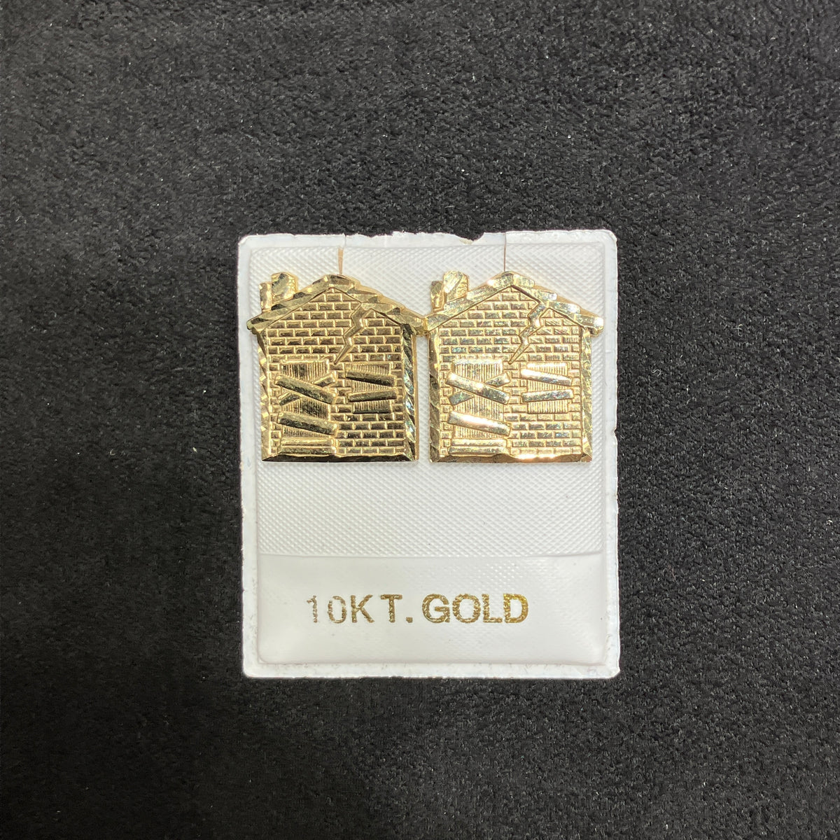 10K Yellow Gold Large Trap House Stud Earrings