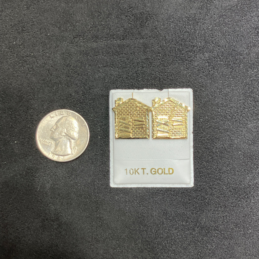 10K Yellow Gold Large Trap House Stud Earrings