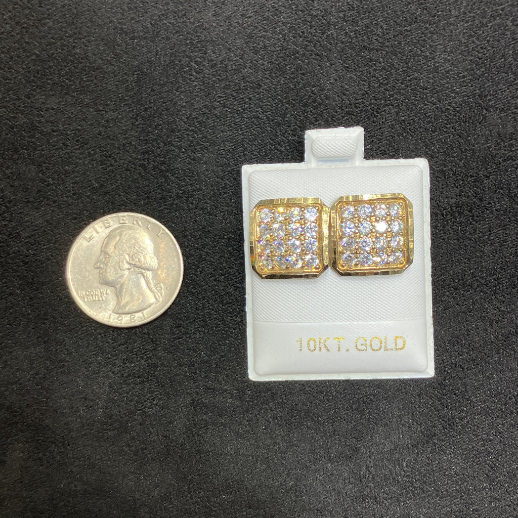 10K Yellow Gold Large Square Stud Earrings
