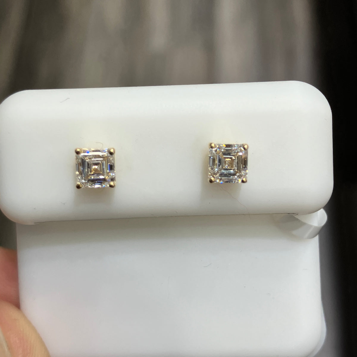 Square Emerald-Cut Lab-Grown Diamond Solitaire Stud Earrings in 10k Yellow Gold