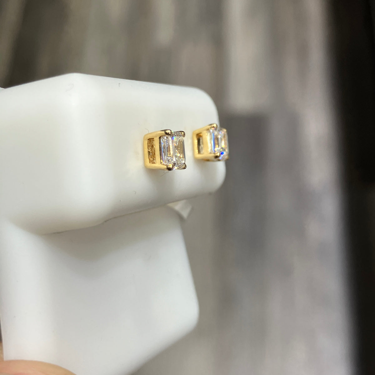 Square Emerald-Cut Lab-Grown Diamond Solitaire Stud Earrings in 10k Yellow Gold