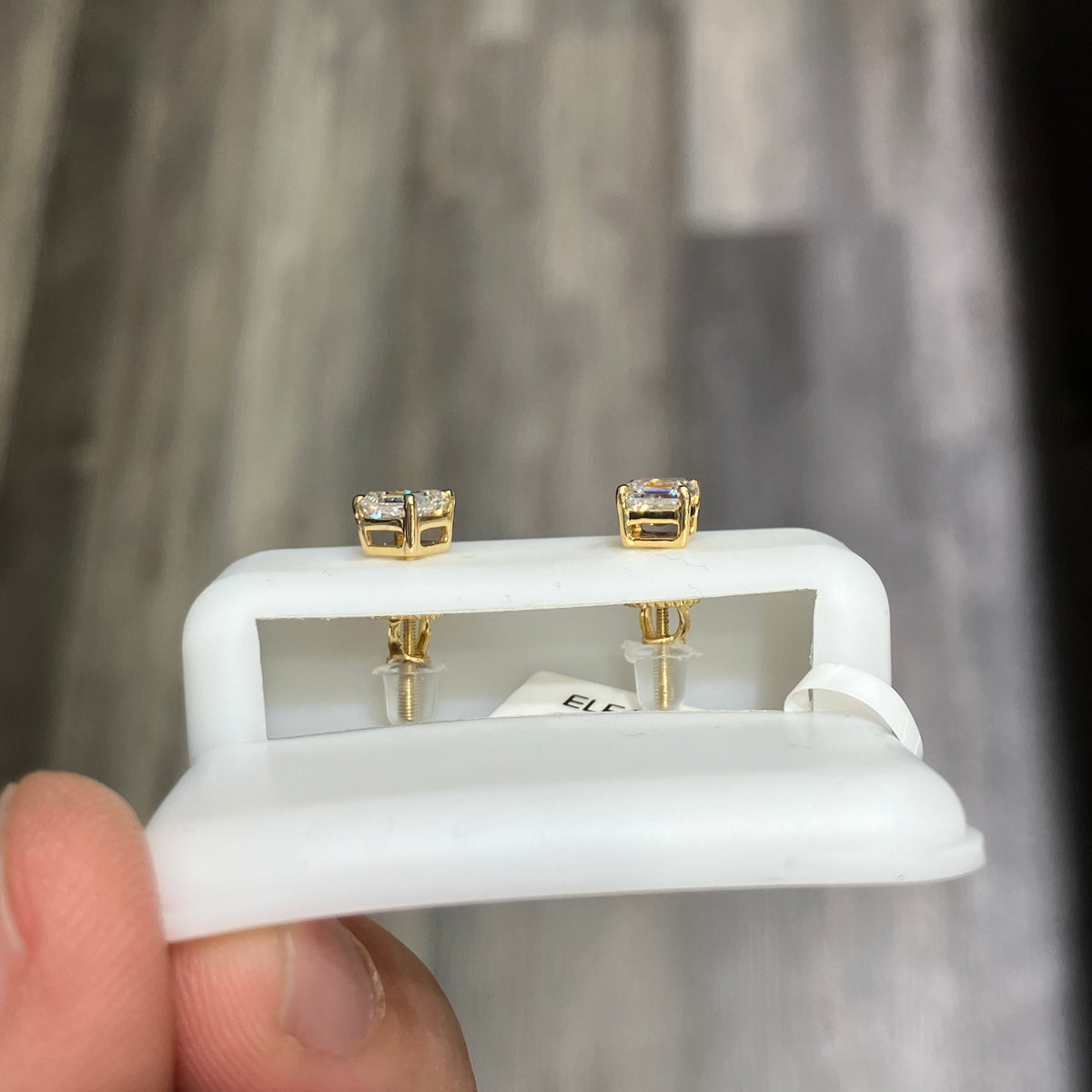 Square Emerald-Cut Lab-Grown Diamond Solitaire Stud Earrings in 10k Yellow Gold