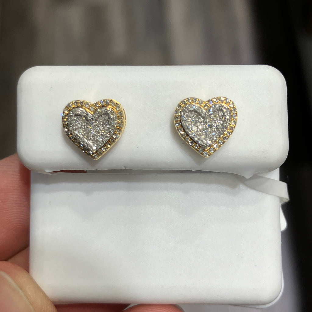 Heart-Shaped Natural Diamond Stud Earrings in 10k Yellow Gold