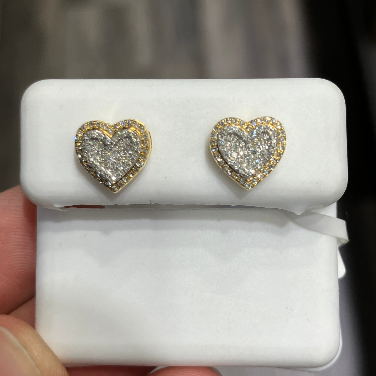 Heart-Shaped Natural Diamond Stud Earrings in 10k Yellow Gold