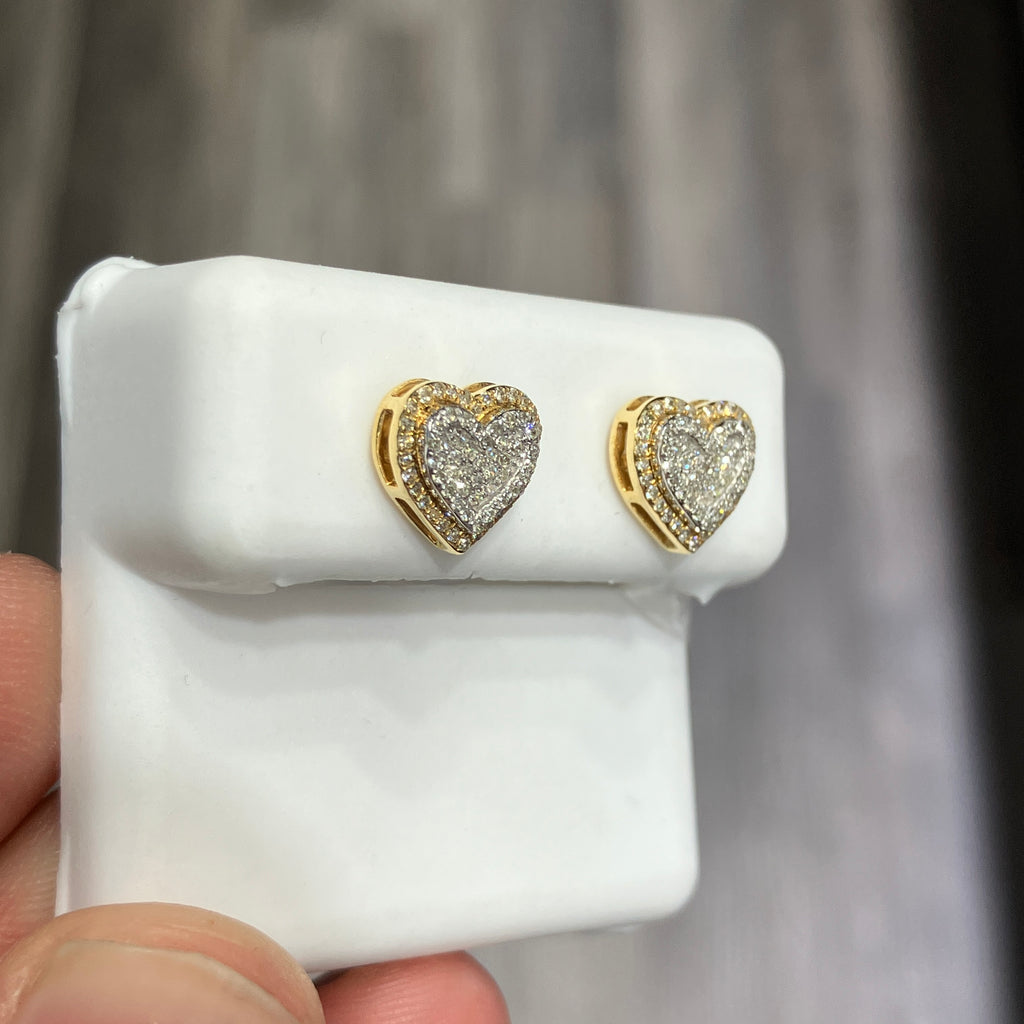 Heart-Shaped Natural Diamond Stud Earrings in 10k Yellow Gold