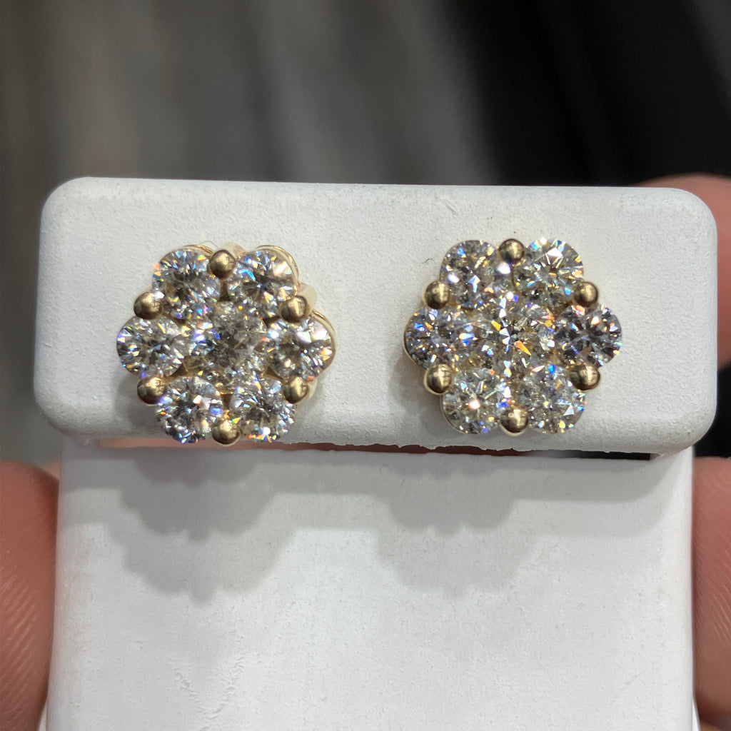 10k Yellow Gold 3.25CTW VS Natural Diamond Floral Style Earrings