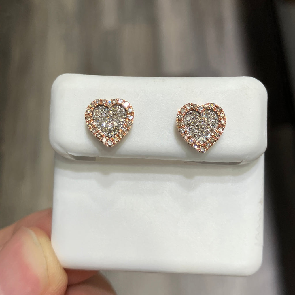 Heart-Shaped Natural Diamond Earrings in 10k Rose Gold