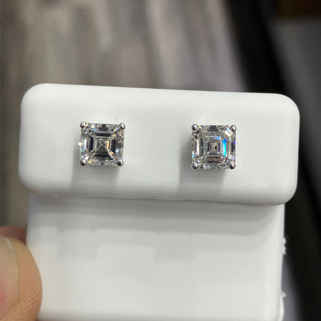 Emerald-Cut Lab-Grown Diamond Solitaire Stud Earrings in 10k White Gold