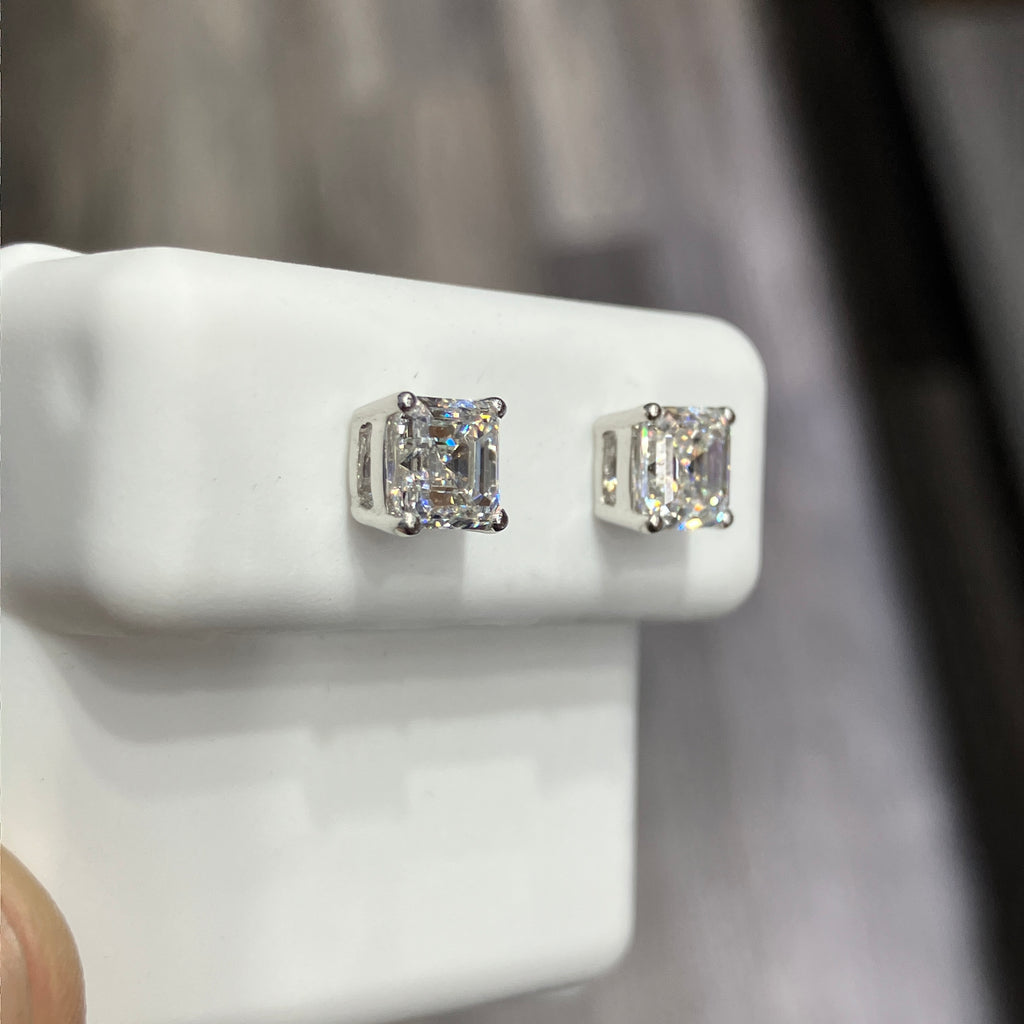Emerald-Cut Lab-Grown Diamond Solitaire Stud Earrings in 10k White Gold