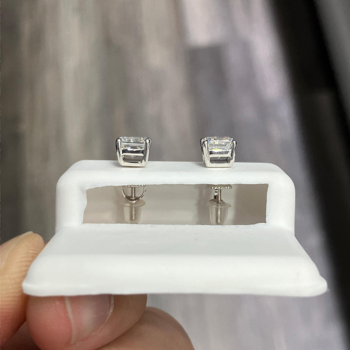 Emerald-Cut Lab-Grown Diamond Solitaire Stud Earrings in 10k White Gold