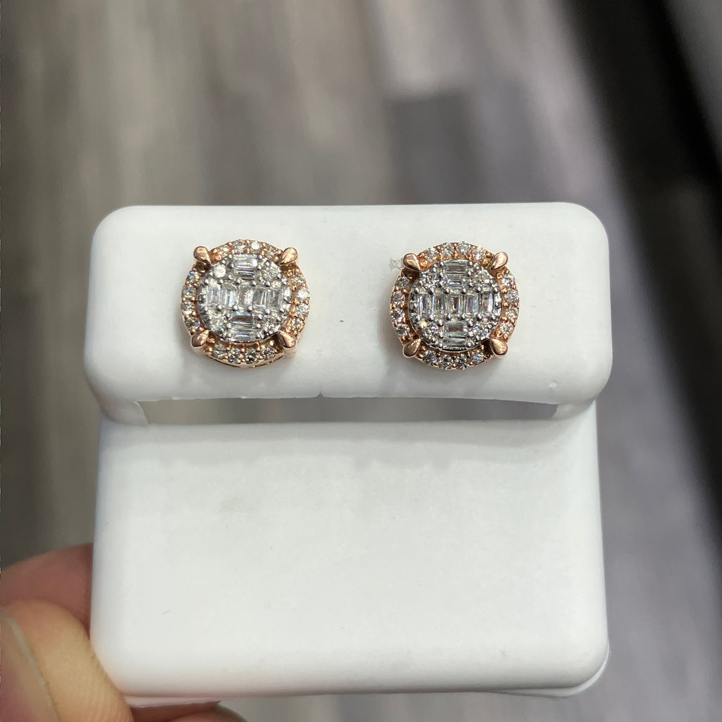 Baguette Natural Diamond Stud Earrings in 10k Rose Gold