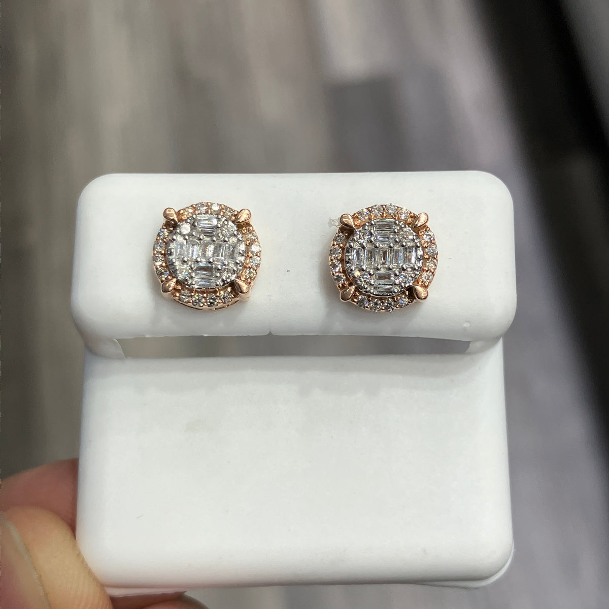 Baguette Natural Diamond Stud Earrings in 10k Rose Gold