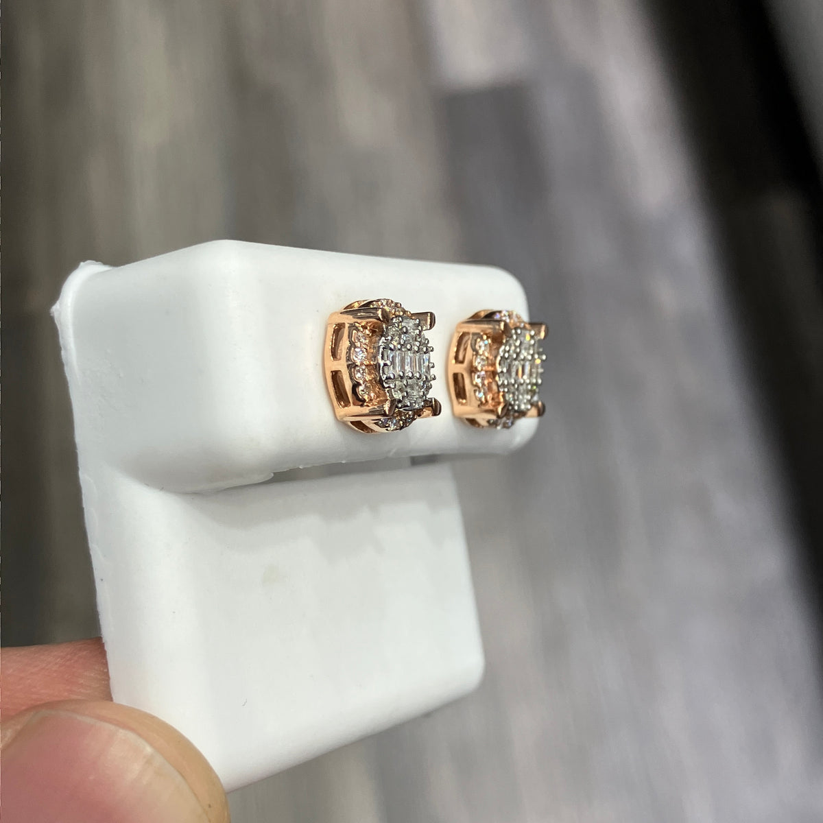 Baguette Natural Diamond Stud Earrings in 10k Rose Gold